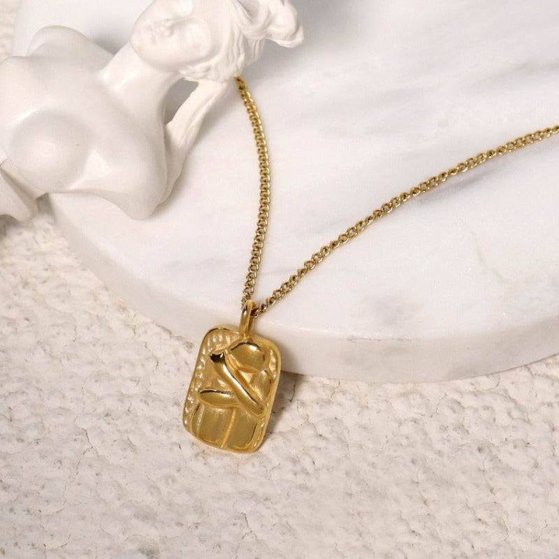 Wholesale Square Pendant Titanium Steel Necklace Gold Plated Sweater Chain